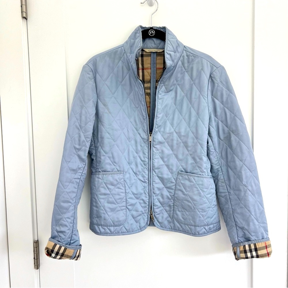 Authentic Burberry Powder Blue Quilted Zip Front Jacket